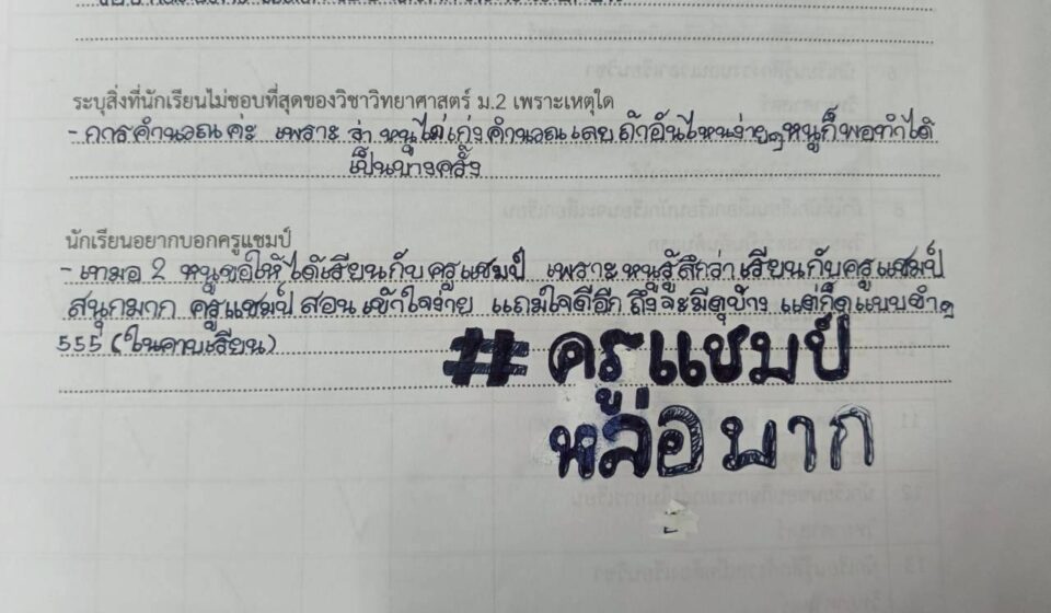 ความคิดเห็นของนักเรียนที่มีต่อครูแชมป์